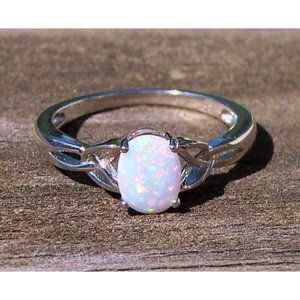 925 STERLING SILVER Lab Created White Fire Opal Ring